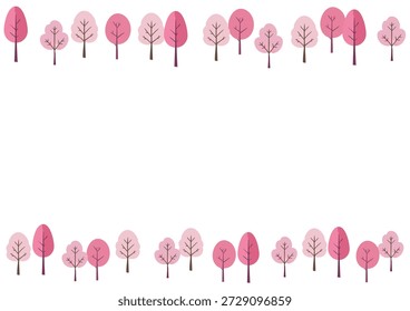 Sakura-Baum und Kirschblüten-Randmuster, skandinavischer und handgezeichneter Stil, Vektorgrafik.