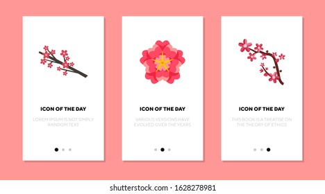 Sakura tree flat vector icon set. Cherry, Japan, flower, bloom, branch isolated sign pack. Japanese culture and symbols concept. Vector illustration symbol elements for web design and apps.