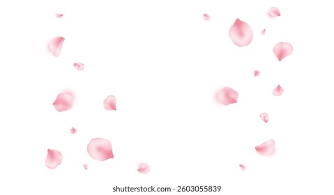 Sakura tree flower frame. Cherry blossom background. Japan spring border. Pink rose petal flying. Beauty spa product. Natural cosmetic decor. Valentine romantic card. 8 March. Vector illustration.