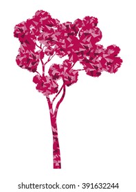 Sakura tree in full bloom stylized eco symbol concept made of fragments
