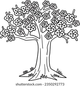 Sakura Tree Isolated Coloring Page for Kids