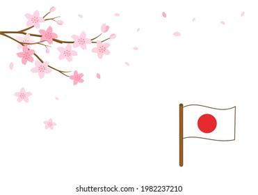 Sakura tree and Japanese flag icon on white background vector illustration.