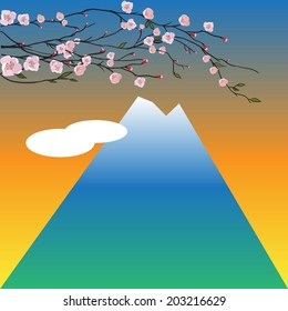 Sakura tree on fuji mountain background