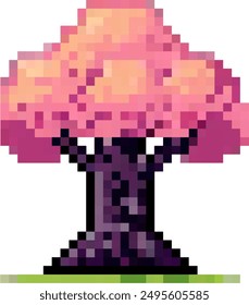 Sakura tree pixel art. Forest elements logo collection. 8-bit. Game development, mobile app. Isolated vector illustration. 