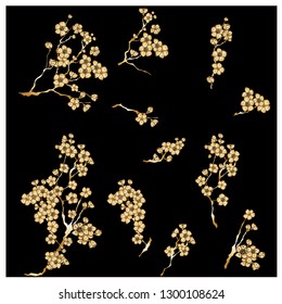 Sakura tree set isolate vector.Peach flower and cherry blossom set.Japanese cherry blossom set.