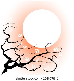 Sakura tree in the spring on a rising sun background