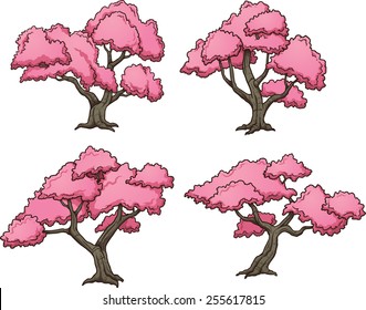 Árboles de sakura. Ilustración de imágenes prediseñadas vectoriales con gradientes simples. Cada una en una capa separada.