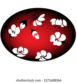 Sakura twigs on a red background.