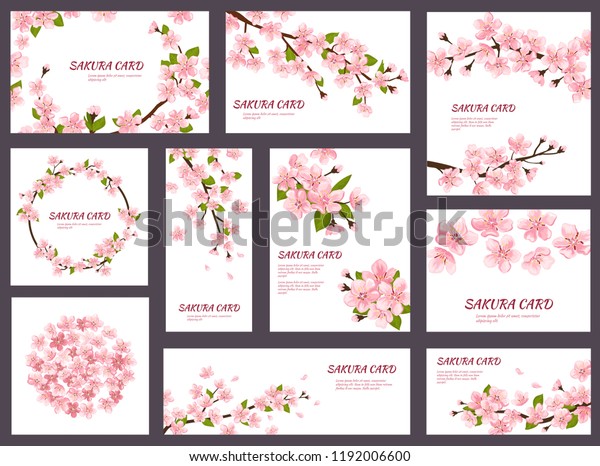 白い背景に桜のベクター画像の桜の花と春のピンクの花のグリーティングカードイラスト日本の結婚式の招待状の花 のテンプレートデコレーションセット のベクター画像素材 ロイヤリティフリー