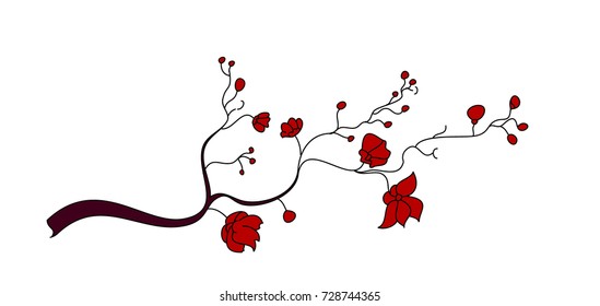 Sakura vector isolate on white background.Traditional Japanese culture for printing and coloring book on background.