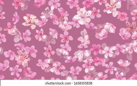Sakura Vector. Watercolor Apple Tree. Seamless Oriental Asian Textile. Vintage Wallpaper. Sakura Vector. Pink Art Fabric. Blossom Flower. Abstract Chinese Pattern. White Sakura Vector.