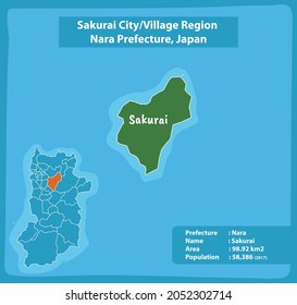 Sakurai City Village Region Nara Prefecture Map, Japan