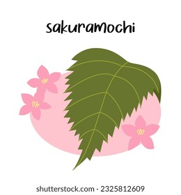 Sakuramochi  Rice mochi and red bean paste center   wrapped in sakura leaf  Traditional japanese dessert  Asian sweet food 