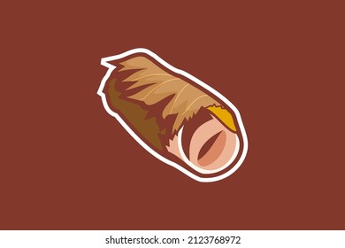 Sakuramochi is a wagashi (Japanese confection) consisting of sweet, pink-colored rice cake with a red bean paste center and wrapped in a pickled sakura leaf. vector illustration