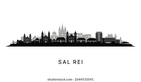 Sal Rei com Cabo Verde, Silhueta Skyline, Preto e Branco.