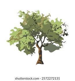 sal tree in green color with big brown woody stem clipart