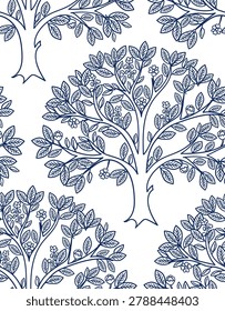  sal tree seamless vector pattern hand drawn ink traditional oriental asian Indian design isolated
