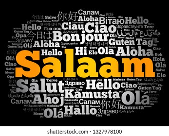 SALAAM (Hello Greeting in Persian,Farsi) word cloud in different languages of the world