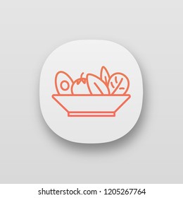 Salad app icon. UI/UX user interface. Healthy nutrition. Vegetarian food. Restaurant or cafe menu. Salad bar. Right business lunch menu. Web or mobile application. Vector isolated illustration