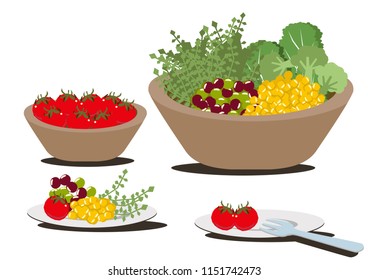Salad bowl clip art.Illustration of cooking.A delicious salad.
