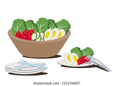 Salad bowl clip art.Illustration of cooking.Illustration of fresh salad.