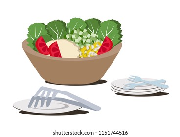 Salad bowl clip art.Illustration of cooking.Illustration of fresh salad.