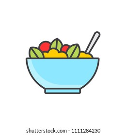 Salad bowl colored line icon.