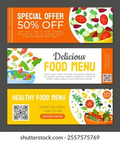 Salad Bowl Delicious Food Menu Banner Design Vector Template