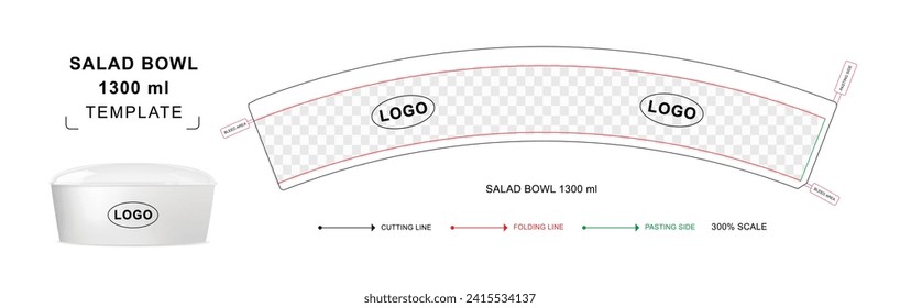 Salad Bowl die cut template for 1300 ml, Salad Bowl keyline