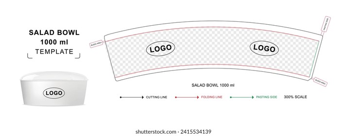 Plantilla de corte de Salad Bowl para 1000 ml, línea principal de Salad Bowl