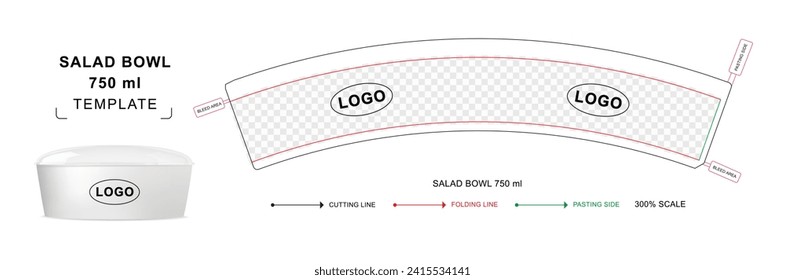 Salad Bowl die cut template for 750 ml, Salad Bowl keyline