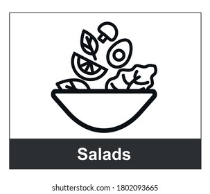 Salad Bowl Healthy Food Vegetables Flat Design Isolated on White Background
