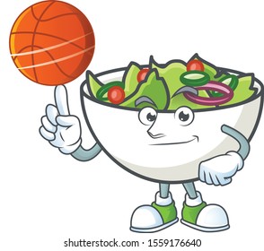 Salad in the a bowl holding basketball mascot