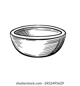 Salad bowl. Ink sketch isolated on white background. Hand drawn vector illustration. Retro style.