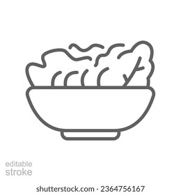 Salad in bowl line icon. Healthy food hot Fresh Vegetable plate or basket, Vegan food dish recipe nutrition concept ingredients. Editable stroke vector illustration design on white background EPS 10