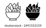 Salad bowl vector icon set in black color.