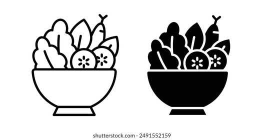 Salad bowl vector icon set in black color.