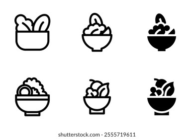 salad bowl vector icon set	