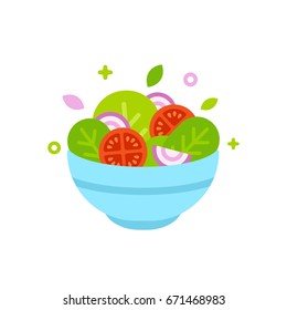 Salad Bowl Vector Illustration. Simple Flat Cartoon Design Food Icon.