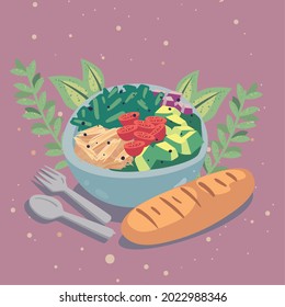 salad and bread home food
