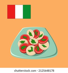 Salad Caprese with cheese and tomatoes in digital flat technique 