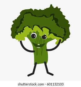 Salad character. Funny doodle cartoon vegetable. Isolated on white background. Flat vector stock illustration