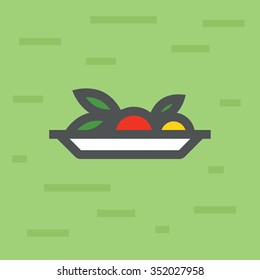 Salad cheese tomato basil plate vector icon line