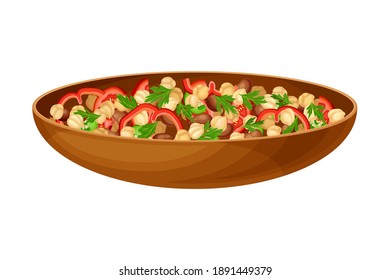 Salad with Chickpea, Fava Beans and Pepper as Syrian Cuisine Dish Vector Illustration