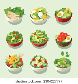Salad collection isometric isolated on white