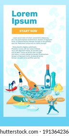 Salad Cooking Webpage Cartoon Vector Template. Healthy Food Cooking Recipes Landing Page Flat Layout. Restaurant Meal Creating, Ingredients Online Choosing Web Banner with Text Space