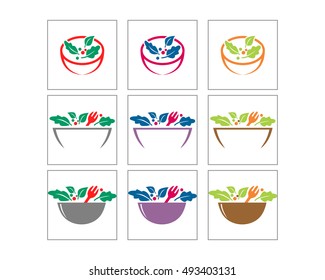 salad cuisine culinary vegan vegetable bowl image vector icon logo image set