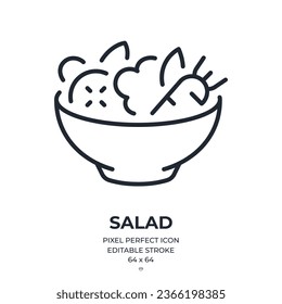 Salad editable stroke outline icon isolated on white background flat vector illustration. Pixel perfect. 64 x 64.