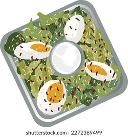 Salat mit Ei-, Gemüse- und Dressing-Illustration
