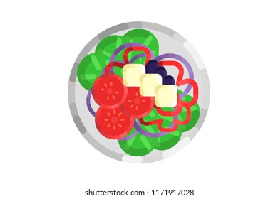 Salad. Salad flat. Fresh vegetable and green leaf salad dish. Vector illustration.